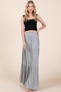 Solid Tiered Ruffle Maxi Skirt