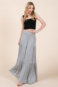 Solid Tiered Ruffle Maxi Skirt