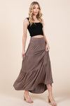 Solid Tiered Ruffle Maxi Skirt