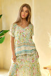 Spring Floral Border Print Ruffled Textured Top-Women's Tops-Reef Love
