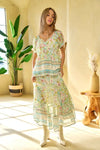 Spring Floral Border Print Ruffled Textured Top-Women's Tops-Reef Love
