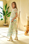Spring Floral Border Print Ruffled Textured Top-Women's Tops-Reef Love