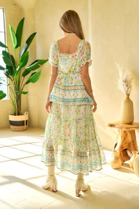 Spring Floral Border Print Ruffled Textured Top-Women's Tops-Reef Love