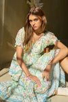 Spring Floral Border Print Ruffled Textured Top-Women's Tops-Reef Love