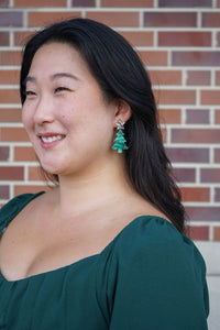 Star Christmas Tree Earrings - Green Shimmer