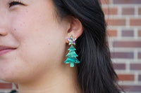 Star Christmas Tree Earrings - Green Shimmer
