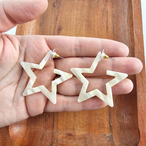 Star Hoop Earrings- Ivory, Hypoallergenic-Jewelry & Accessories - Earrings - Hoop Earrings-Reef Love