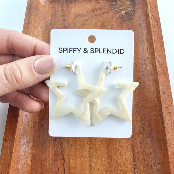 Star Hoop Earrings- Ivory, Hypoallergenic-Jewelry & Accessories - Earrings - Hoop Earrings-Reef Love
