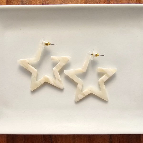 Star Hoop Earrings- Ivory, Hypoallergenic-Jewelry & Accessories - Earrings - Hoop Earrings-Reef Love