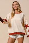 Star Patch French Terry Sweatshirt-Star Patch French Terry Sweatshirt, Effortlessly casual with a playful twist, this oversized French terry sweatshirt features red star patches on soft cream base.-Reef Love