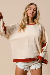 Star Patch French Terry Sweatshirt-Star Patch French Terry Sweatshirt, Effortlessly casual with a playful twist, this oversized French terry sweatshirt features red star patches on soft cream base.-Reef Love