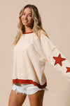 Star Patch French Terry Sweatshirt-Star Patch French Terry Sweatshirt, Effortlessly casual with a playful twist, this oversized French terry sweatshirt features red star patches on soft cream base.-Reef Love