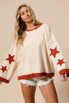 Star Patch French Terry Sweatshirt-Star Patch French Terry Sweatshirt, Effortlessly casual with a playful twist, this oversized French terry sweatshirt features red star patches on soft cream base.-Reef Love