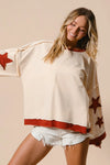 Star Patch French Terry Sweatshirt-Star Patch French Terry Sweatshirt, Effortlessly casual with a playful twist, this oversized French terry sweatshirt features red star patches on soft cream base.-Reef Love
