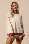 Star Patch French Terry Sweatshirt-Star Patch French Terry Sweatshirt, Effortlessly casual with a playful twist, this oversized French terry sweatshirt features red star patches on soft cream base.-Reef Love
