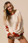 Star Patch French Terry Sweatshirt-Star Patch French Terry Sweatshirt, Effortlessly casual with a playful twist, this oversized French terry sweatshirt features red star patches on soft cream base.-Reef Love