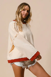 Star Patch French Terry Sweatshirt-Star Patch French Terry Sweatshirt, Effortlessly casual with a playful twist, this oversized French terry sweatshirt features red star patches on soft cream base.-Reef Love