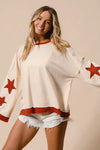 Star Patch French Terry Sweatshirt-Star Patch French Terry Sweatshirt, Effortlessly casual with a playful twist, this oversized French terry sweatshirt features red star patches on soft cream base.-Reef Love