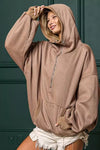 Stitch Detailed Elastic Hem Half Zip Fleece Hoodie