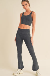 Stone Washed Ribbed Matching Yoga Lounge Set