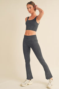 Stone Washed Ribbed Matching Yoga Lounge Set