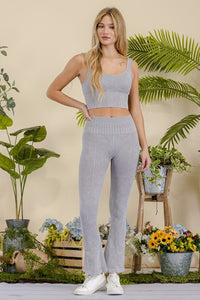 Stone Washed Ribbed Matching Yoga Lounge Set