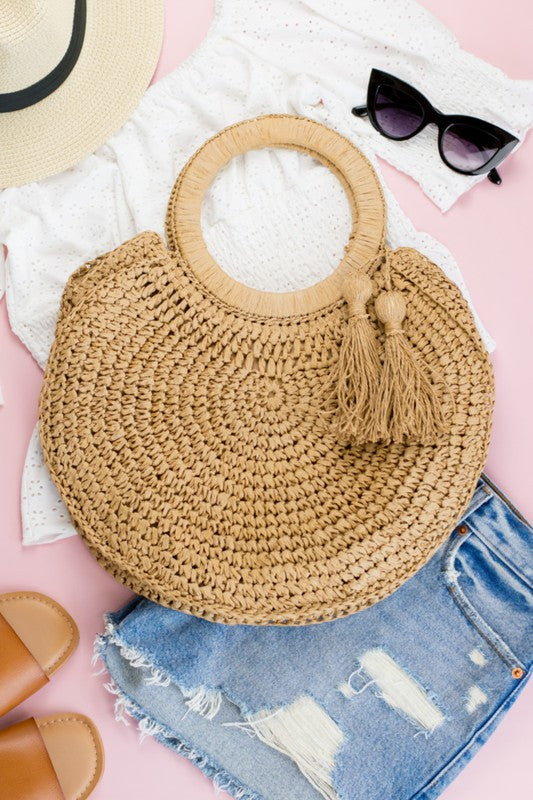 Straw Tassel O-Ring Tote Bag