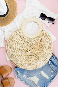 Straw Tassel O-Ring Tote Bag