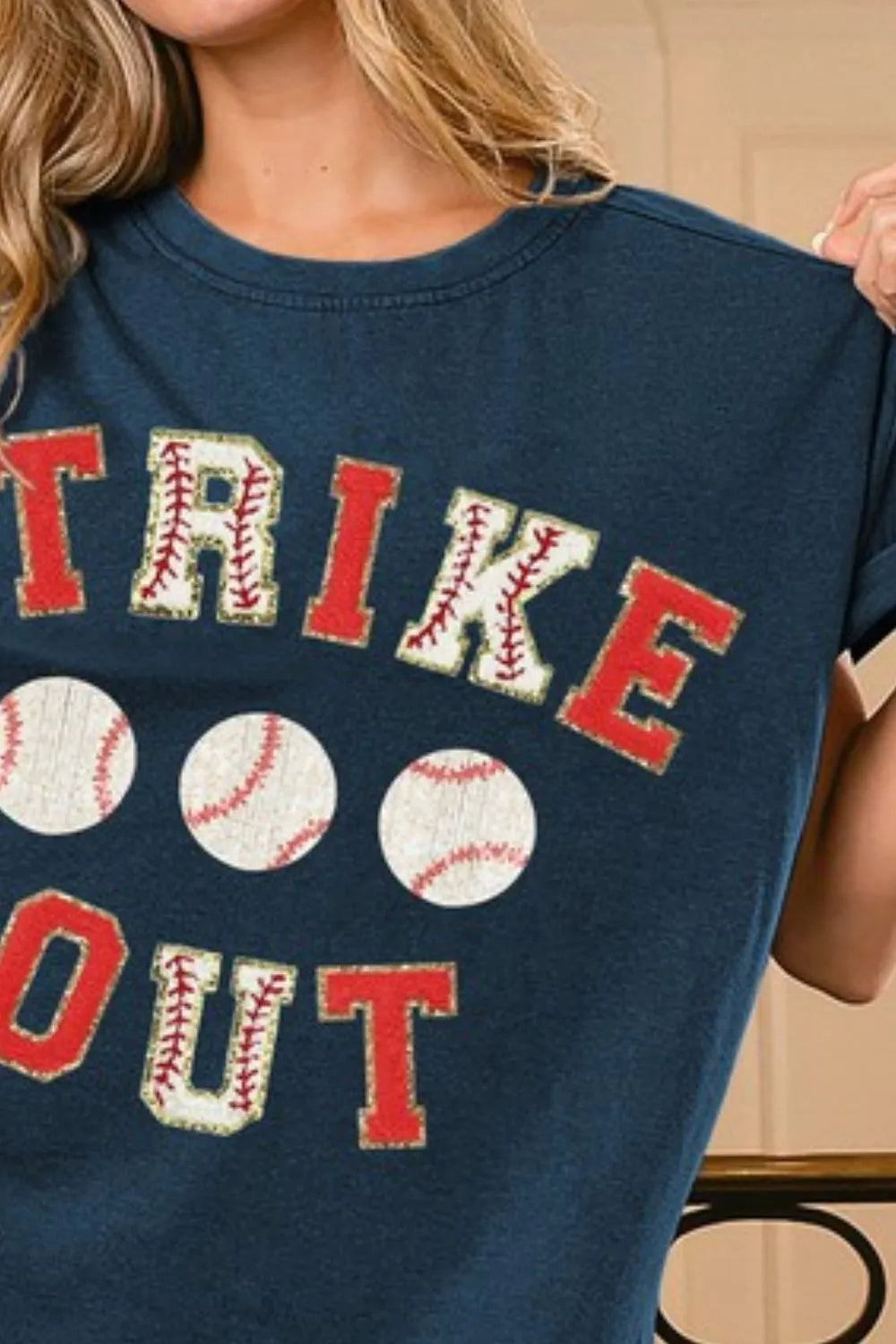Strikeout Letter Patches Washed Short Sleeve Top-Reef Love