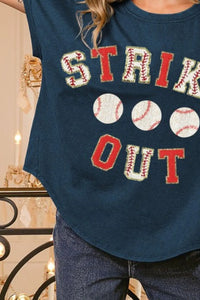 Strikeout Letter Patches Washed Short Sleeve Top-Reef Love