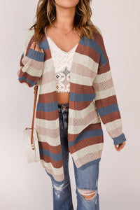 Stripe Color-block Hollow-Out Crochet Cardigan- Boho Chic Styles by Reef Love