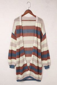 Stripe Color-block Hollow-Out Crochet Cardigan- Boho Chic Styles by Reef Love