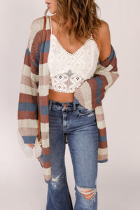 Stripe Color-block Hollow-Out Crochet Cardigan- Boho Chic Styles by Reef Love
