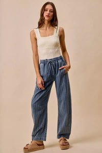 Stripe Denim Barrel Jeans with Drawstring Waistband-Reef Love