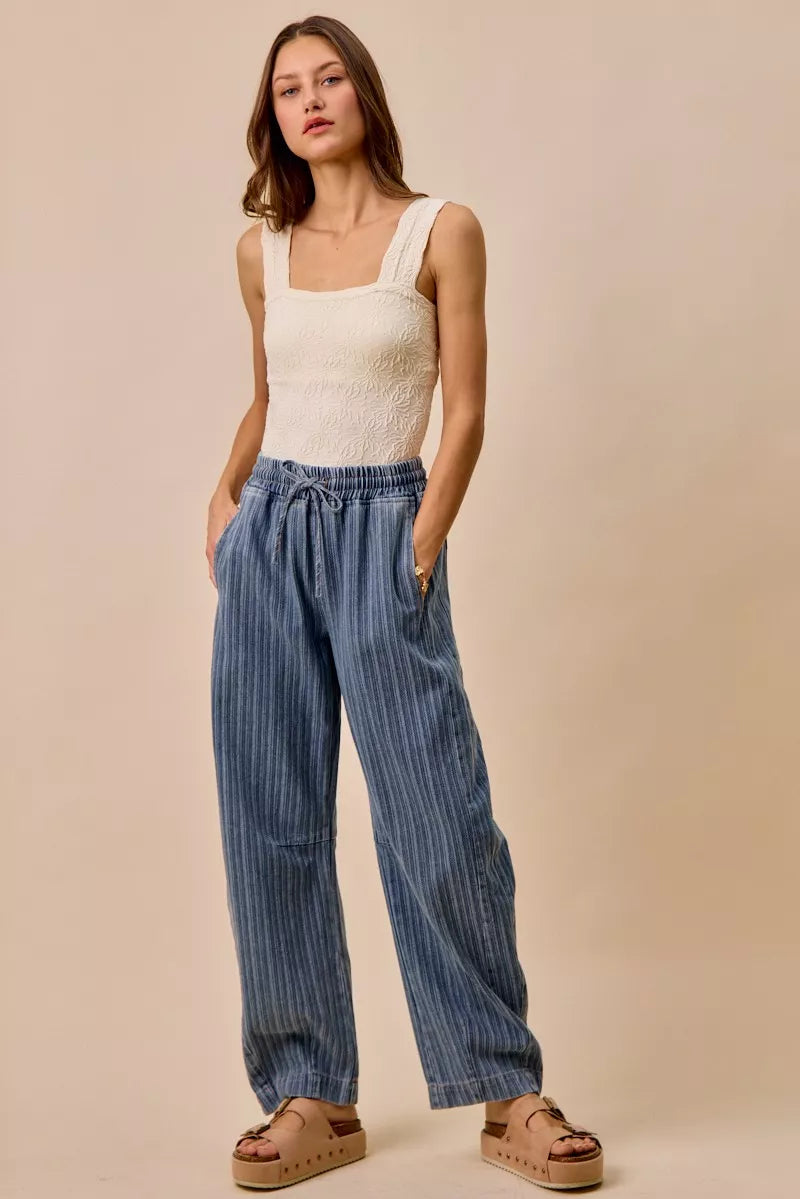 Stripe Denim Barrel Jeans with Drawstring Waistband-Reef Love