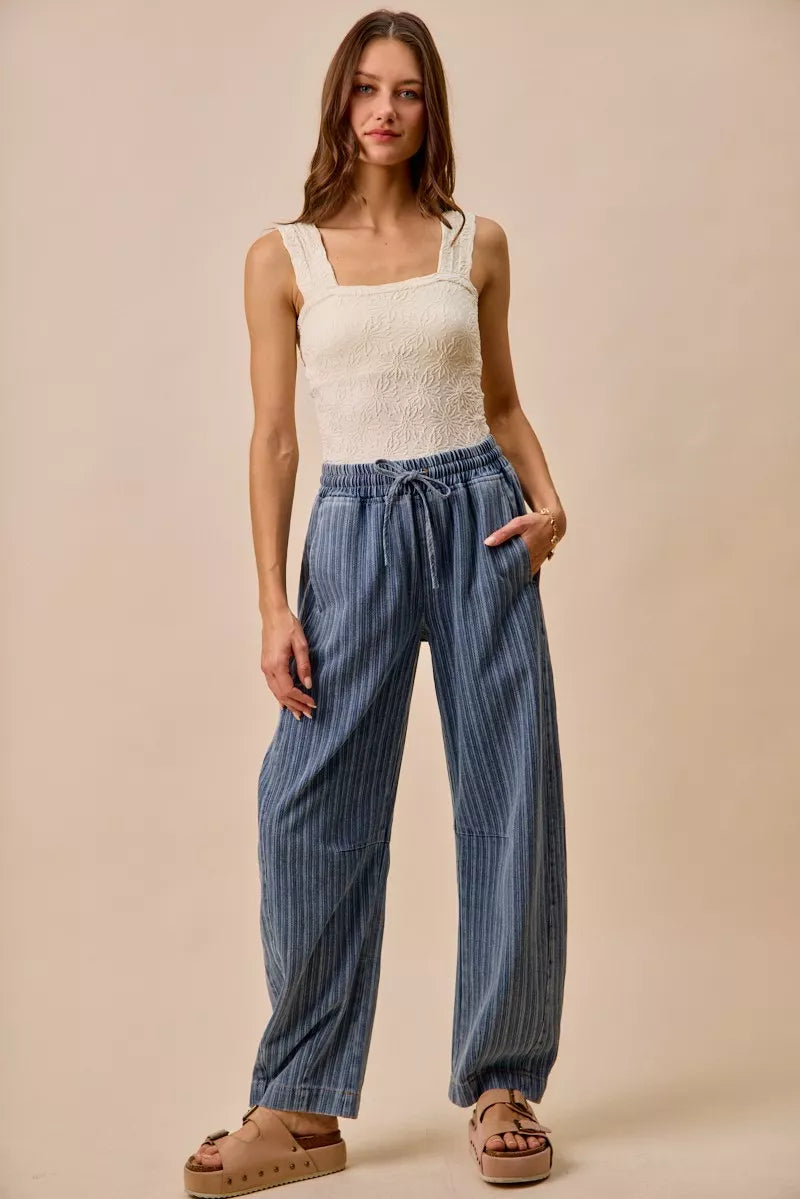 Stripe Denim Barrel Jeans with Drawstring Waistband-Reef Love