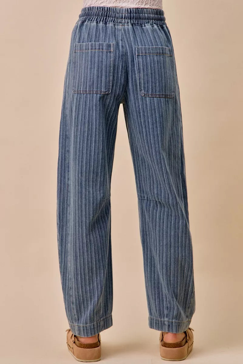 Stripe Denim Barrel Jeans with Drawstring Waistband-Reef Love