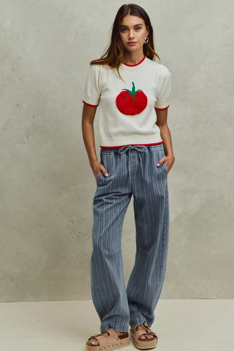 Stripe Denim Barrel Jeans with Drawstring Waistband-Reef Love