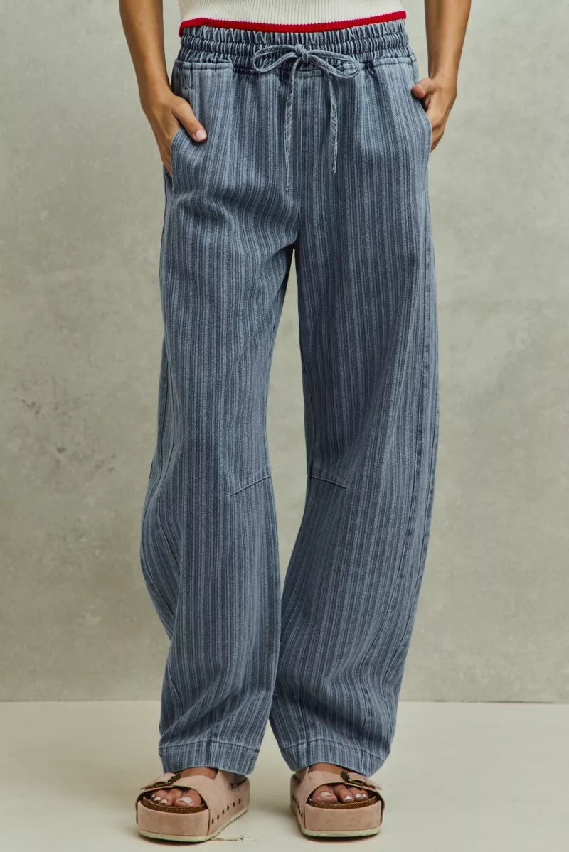 Stripe Denim Barrel Jeans with Drawstring Waistband-Reef Love