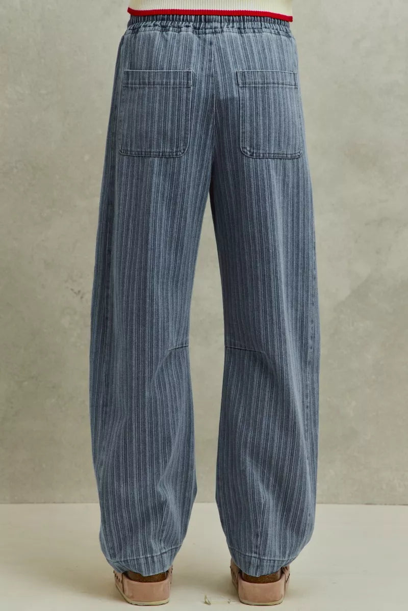 Stripe Denim Barrel Jeans with Drawstring Waistband-Reef Love
