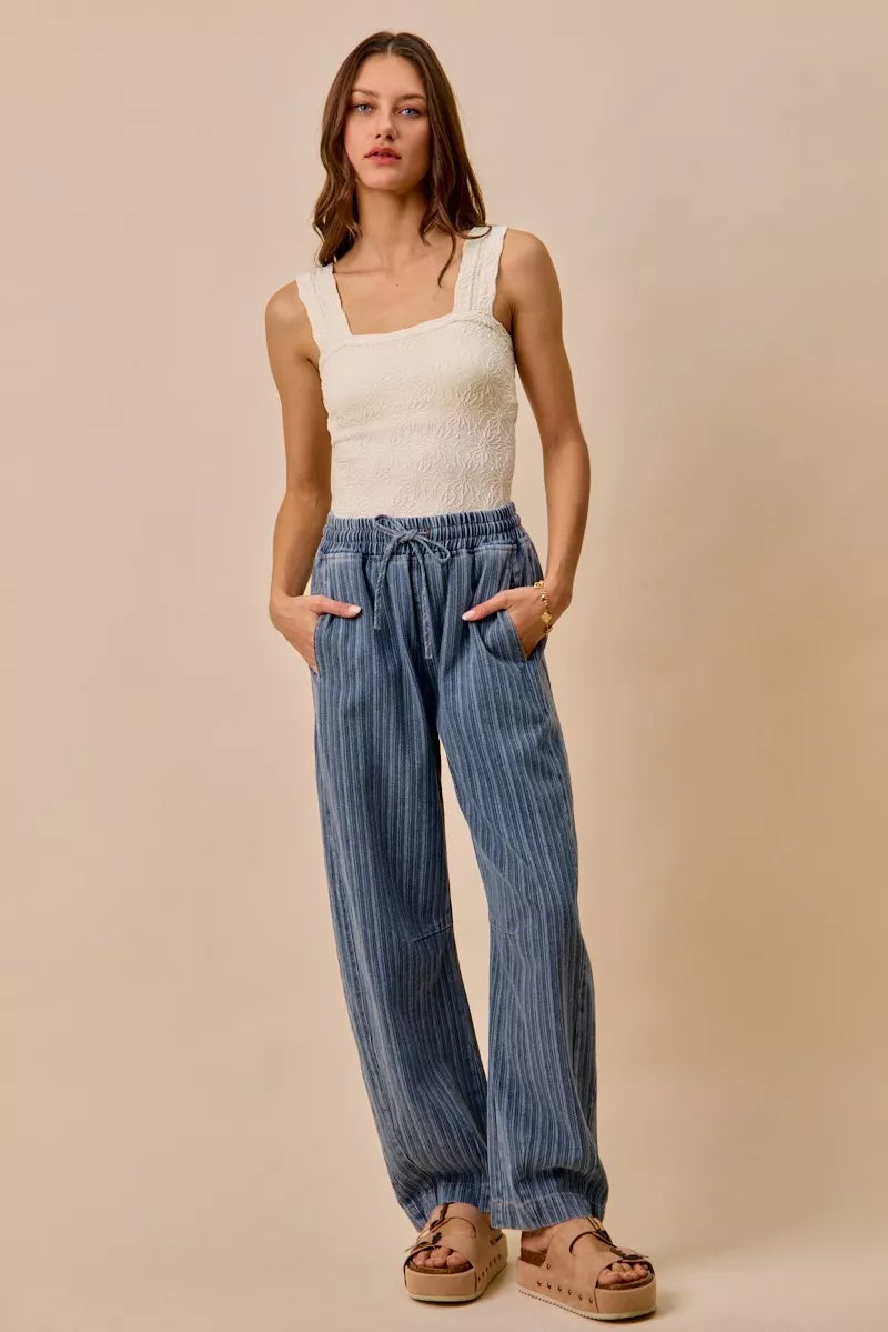 Stripe Denim Barrel Jeans with Drawstring Waistband-Reef Love