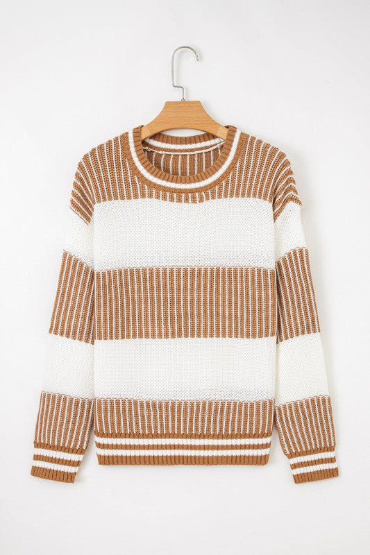 Stripe Patchwork Drop Shoulder Sweater