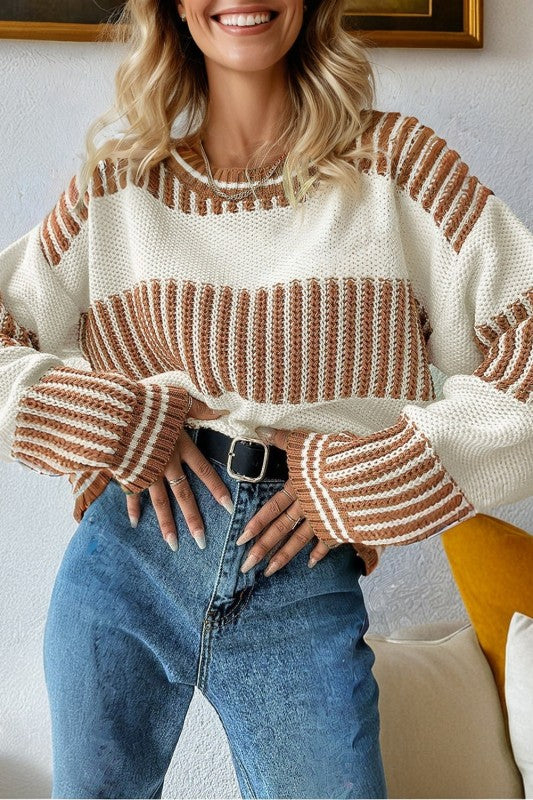 Stripe Patchwork Drop Shoulder Sweater