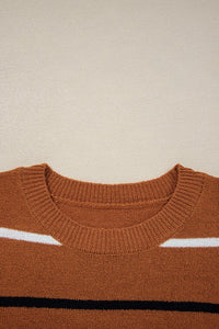 Stripe Ribbed Trim Drop Shoulder Sweater