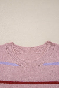 Stripe Ribbed Trim Drop Shoulder Sweater