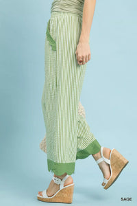Stripe Scallop Hem Wide Leg Pants, Sage Green-Reef Love
