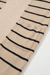 Stripe Side Pockets Open Front Cardigan-Stripe open-front cardigan with pockets in beige and black. Oversized rib-knit layering piece with cozy stretch fit, perfect for casual chic outfits.-Reef Love