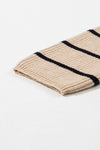 Stripe Side Pockets Open Front Cardigan-Stripe open-front cardigan with pockets in beige and black. Oversized rib-knit layering piece with cozy stretch fit, perfect for casual chic outfits.-Reef Love