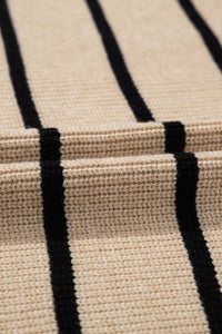 Stripe Side Pockets Open Front Cardigan-Stripe open-front cardigan with pockets in beige and black. Oversized rib-knit layering piece with cozy stretch fit, perfect for casual chic outfits.-Reef Love