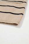 Stripe Side Pockets Open Front Cardigan-Stripe open-front cardigan with pockets in beige and black. Oversized rib-knit layering piece with cozy stretch fit, perfect for casual chic outfits.-Reef Love